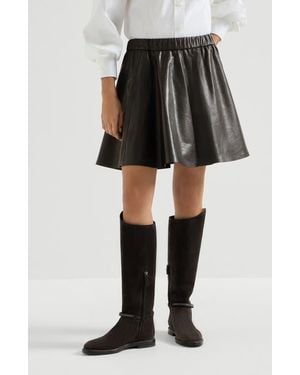 Brunello Cucinelli Polished Nappa Leather Mini Circle Skirt - Black