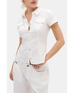 BDG Polly Linen Blend Button-Up Top - White