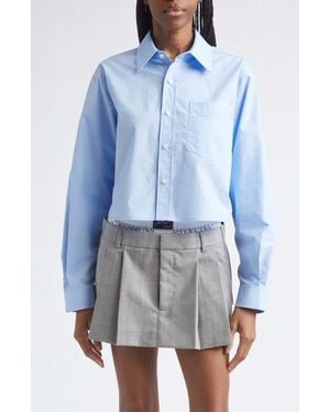 Alexander Wang Logo Crop Cotton Button-Up Shirt - Blue