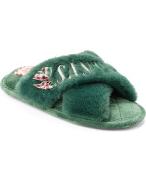 Dearfoams Mama Fur Slide Slippers - Green