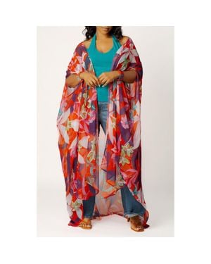 Buxom Couture Floral Robe With Wristband - Red