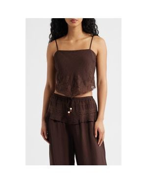KITTENISH Lace Detail Rumple Satin Camisole - Brown