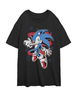 Sonic The Hedgehog Junior's Stars And Stripes Pose Graphic T-Shirt - Black