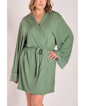 iCollection Lace-Trimmed Modal Robe With Adjustable Ties - Green