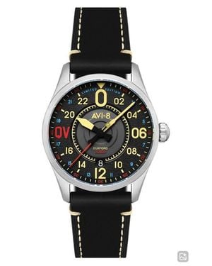 AVI-8 X Imperial War Museums Spitfire N3200 Automatic Leather Strap Watch, 42Mm - Black