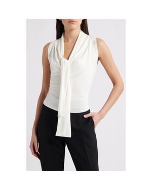 NIKKI LUND Rani Ruched Tie Neck Sleeveless Top - White