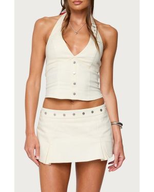 Edikted Keli Buckle Halter Crop Top - White