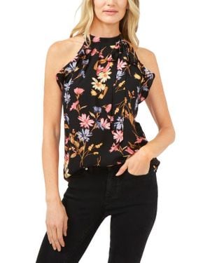 Cece Tie Neck Ruffle Sleeveless Blouse - Black