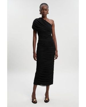 Karen Millen Mesh Asymmetric Neck Knit Maxi Dress - Black