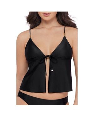 Steve Madden Tie Front Crop Tankini Top - Black