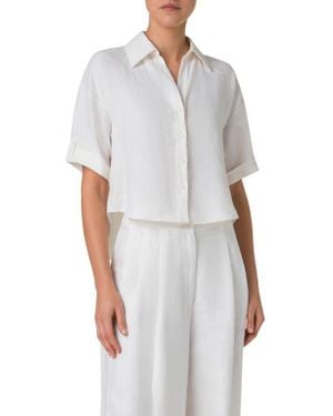 Akris Punto Short Sleeve Linen Button-Up Shirt - Gray