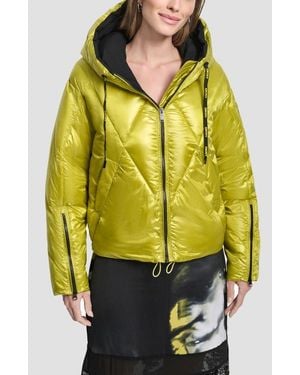 DKNY Crop Hooded Puffer Jacket - Yellow