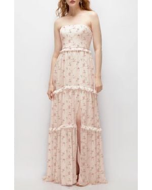 After Six Ruffle Chiffon Strapless Gown - Natural