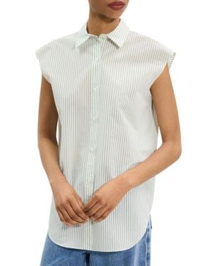 Theory Stripe Cap Sleeve Button-Up Shirt - Gray