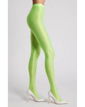 High Heel Jungle Mercury Shiny Opaque High Waist Tights - Green