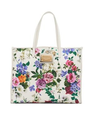 Dolce & Gabbana Shopping Floral Canvas Tote - White