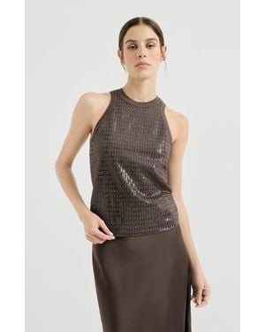 Brunello Cucinelli Dazzling Embroidery Top - Brown