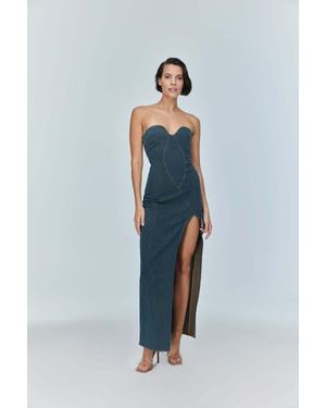 Jendue US Monte Strapless Denim Midi Dress - Blue