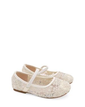 Kailee P Pas Crochet Lace Mary Jane Flats - White
