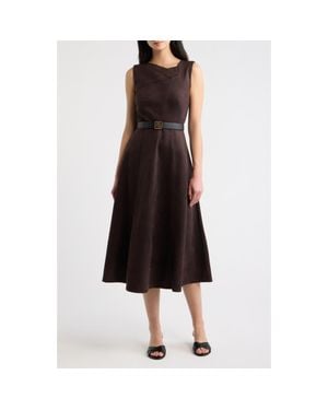 Anne Klein Folded Drape Neck Midi Dress - Black
