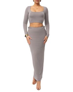 JLUXLABEL Geneva Long Sleeve Crop Top & Skirt - Gray