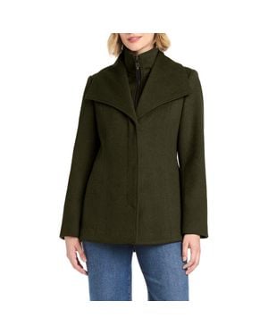 Vince Camuto High-Low Hem Wool Blend Coat With Fixed Bib - Green