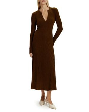 Bardot Hattie Long Sleeve Rib Maxi Sweater Dress - Brown