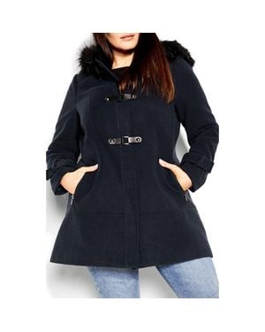 City Chic Wonderwall Coat With Faux Fur Collar - Blue