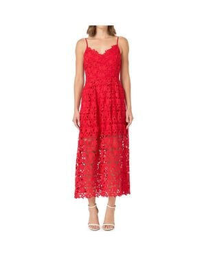 Endless Rose Lace Spaghetti Strap Midi Dress - Red
