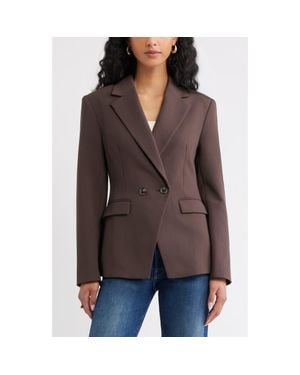 Open Edit Icon Twill Hourglass Blazer - Brown