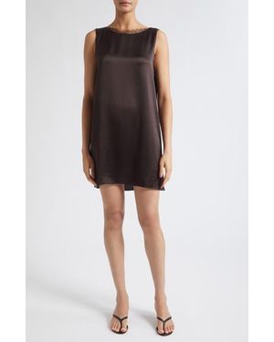 Leset Barb Lace Detail Satin Minidress - Black
