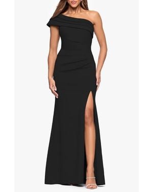 Xscape Evenings One-Shoulder Knit Gown - Black