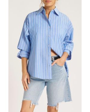 Matty M Genevieve Stripe Button-Up Top - Blue