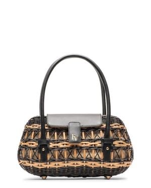 Frances Valentine Tweety Basket Wicker & Leather Handbag - Metallic