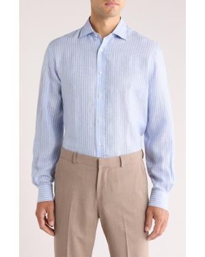 Ralph Lauren Tattersall Stripe Linen Button-Up Shirt - Blue