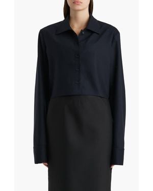 KHAITE Jasen Crop Button-Up Shirt - Blue