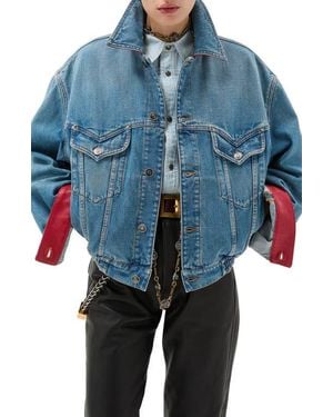 Versace Gender Inclusive Oversize Colorblock Denim & Leather Trucker Jacket - Blue