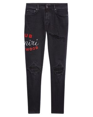 Amiri Mx1 Crystal Embellished Club Appliqué Rip & Repair Skinny Jeans - Blue