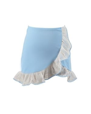 NESSI BYRD Asymmetric Mesh Wrap-Style Swim Skirt - Blue