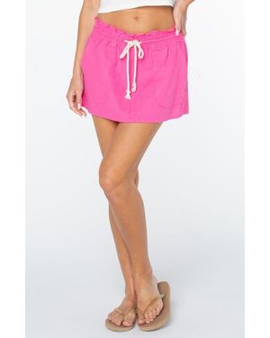 Roxy Oceanside Drawstring Waist Linen Blend Skirt - Pink