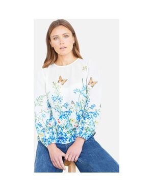 Yumi' Butterfly Print Long Sleeve Top - Blue