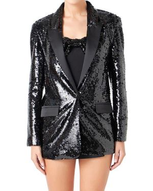 Endless Rose Oversize Sequin Blazer - Black