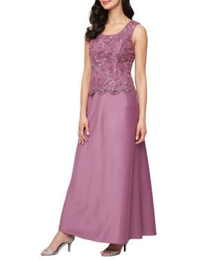 Alex Evenings Embroidered Mock Two-Piece Gown With Jacket - Purple