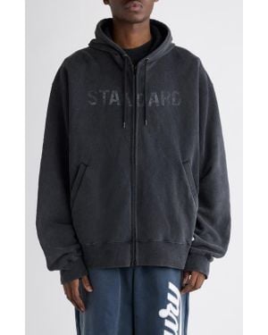 Balenciaga Oversize Zip-Up Graphic Hoodie - Blue