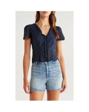 PAIGE Quinta Cotton Eyelet Button-Up Shirt - Blue