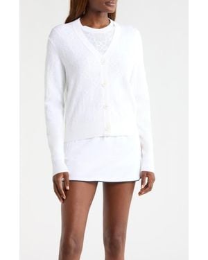 G/FORE Pointelle Knit Button Front Golf Cardigan - White