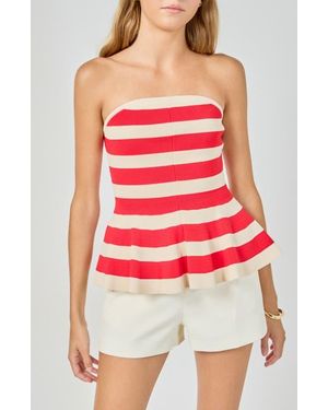 Endless Rose Stripe Strapless Knit Peplum Top - Red