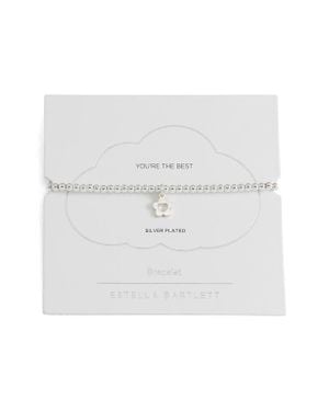 Estella Bartlett Sienna Flower Heart Beaded Stretch Bracelet - White