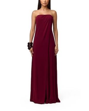 Naked Wardrobe Slinky Strapless Tube Wide Leg Jumpsuit - Red
