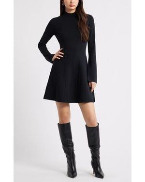 Open Edit Mock Neck Long Sleeve Sweater Dress - Black